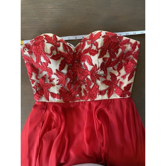 Sherri Hill Dress Size 10 Prom Pageant Gala Formal Gown Flowy Red Gold  # 1924 - Picture 7 of 16